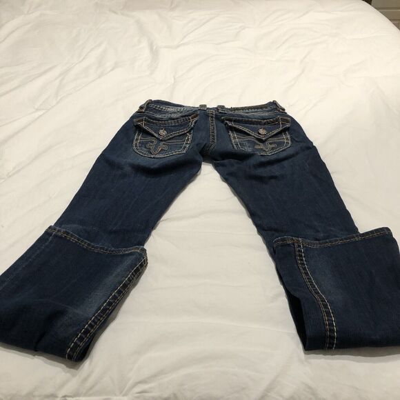 Rock Revival Jeans Womens Size 27" Waist Patti Boot Distressed Blue Flap Pockets - Picture 2 of 12